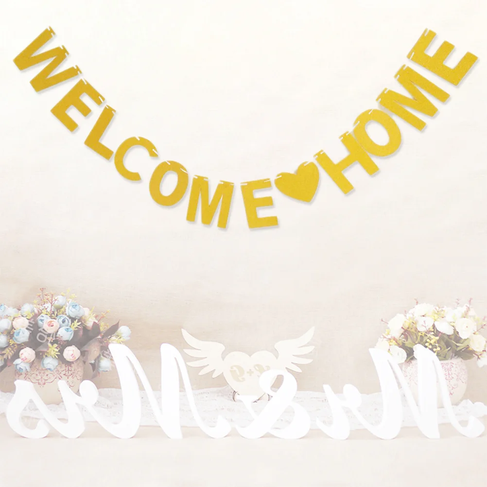 

Banner Bunting Baby Flags Garland Decorative Boy Welcome Come Glitter Gold Party