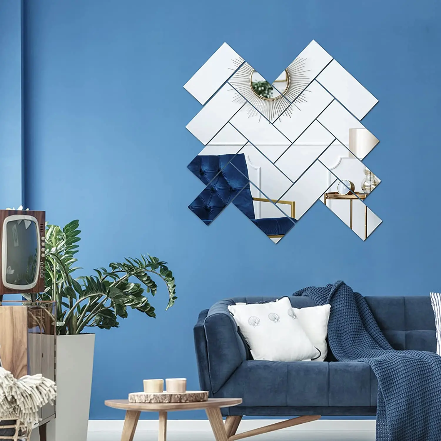 

18pcs rectangle Mirror Art Home Decorative Acrylic Mirror Wall Sheet Plastic Mirror Tiles for Home Living Room Bedroom Sofa TV