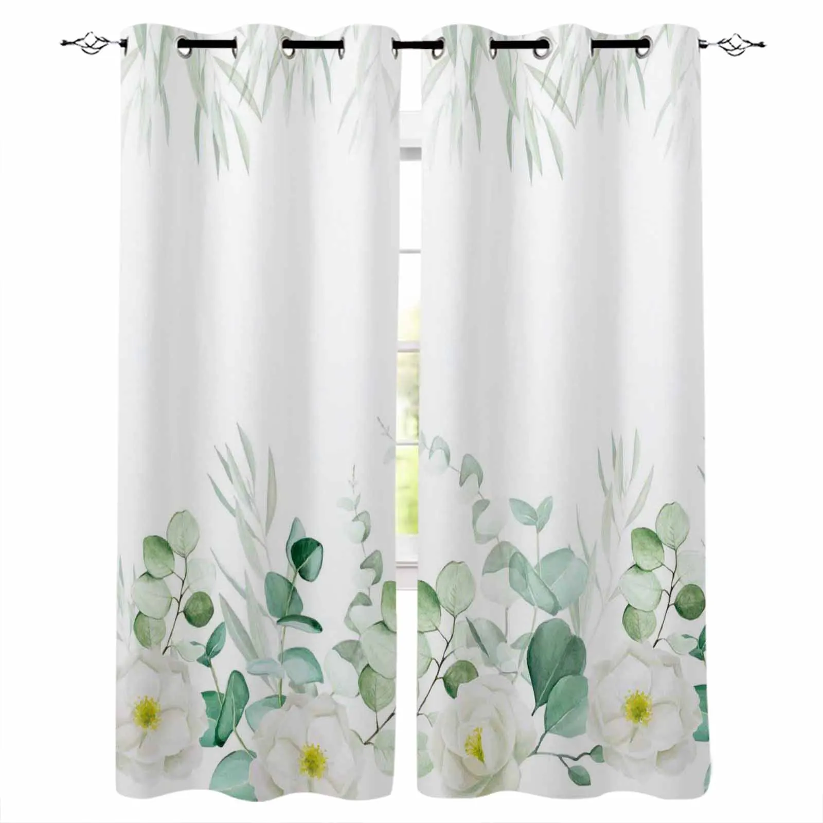 

Летние окна с листьями эвкалипта и цветами, Короткие шторы для гостиной, декоративные Детские кухонные шторы для гостиной