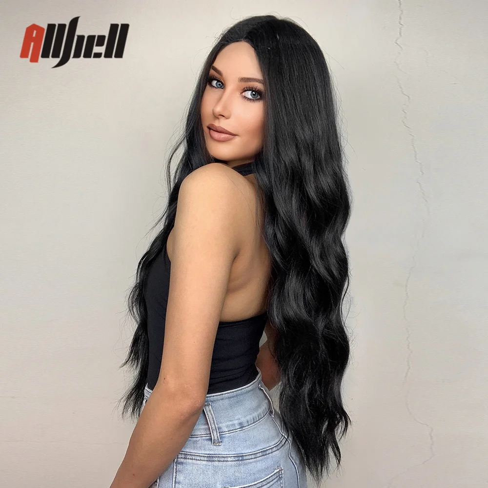 Black Body Wave Synthetic Hair Wig Middle Part Long Wavy Cosplay Wig Daily Heat Resistant Hair Wigs for Black Women Afro