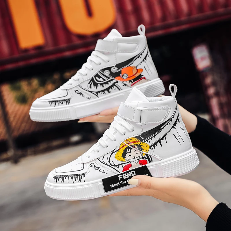 

Male Cartoon Animation High Top Skateboard Shoes Men's Shoes Vulcanized Shoes Man Luffy Zoro One Piece Sneakers Men Casual Shoes