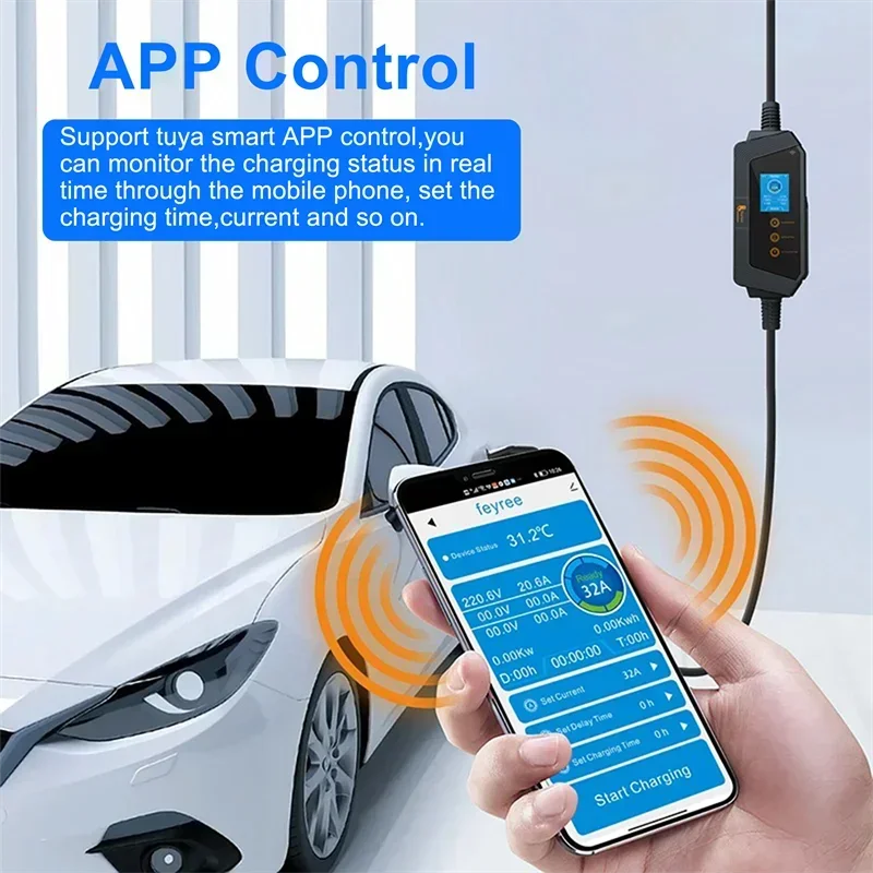 Портативное зарядное устройство для электромобилей feyree с разъемом Tesla NACS 32A до 50A