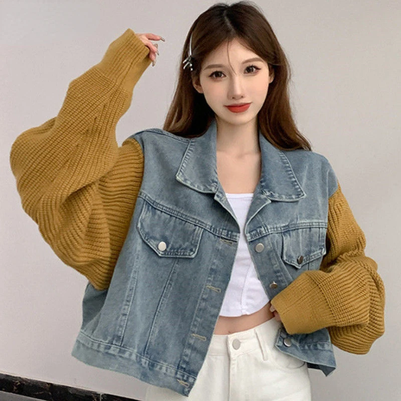 

Джинсовые куртки DAYIFUN, женские винтажные Повседневные вязаные Лоскутные Весенние новые индивидуальные мешковатые женские корейские верхняя одежда, универсальные пальто