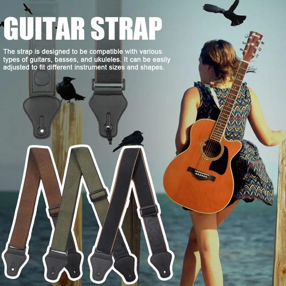 

Adjustable with 3 Guitar Picks Holders Guitar Strap Leather Head PU Leather Shoulder Strap for Guitar Bass Guitar Accessories