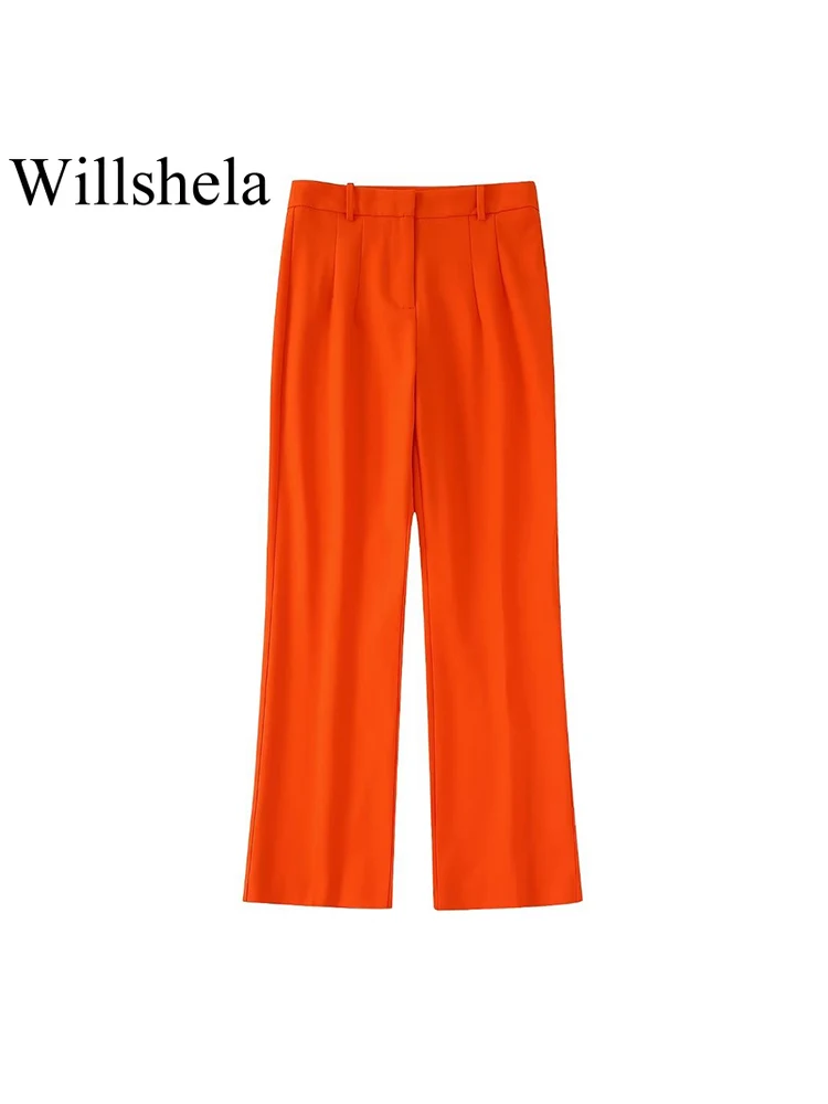 

Willshela Women Fashion Solid Front Zipper Pants Vintage High Waist Office Wear Female Straight Trousers Mujer Chic Outfits