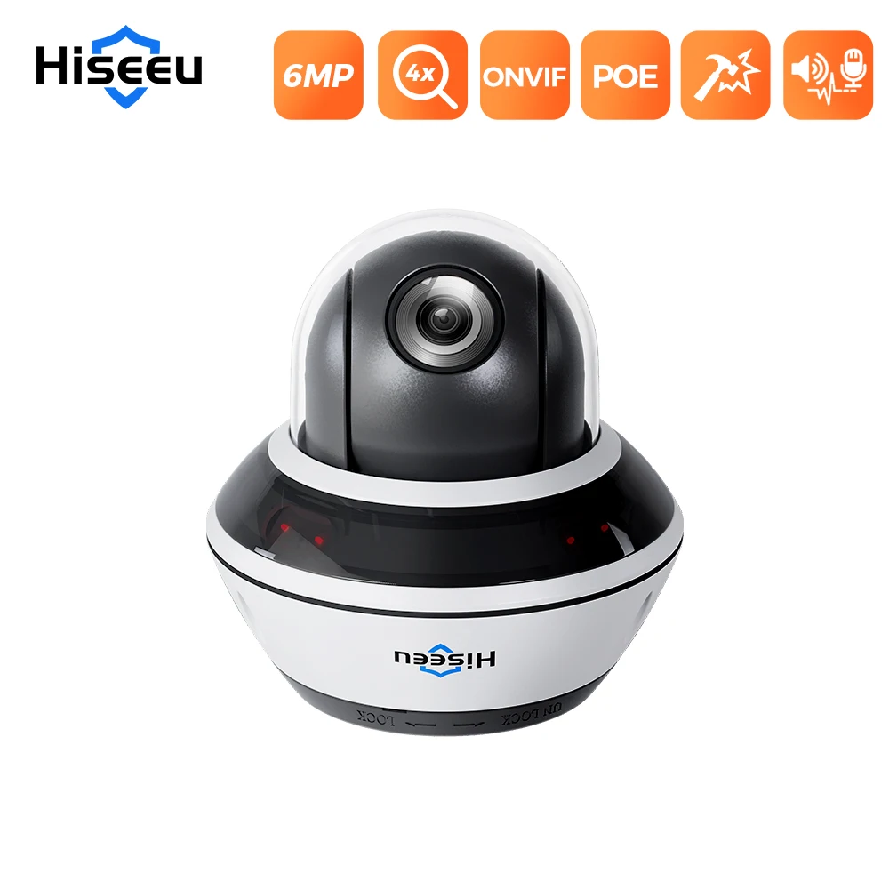 Hiseeu 6MP POE PTZ IP камера H.265 водонепроницаемая Полноцветное ночное видение
