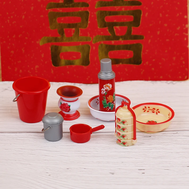 8 قطعة/المجموعة دمية مصغرة الصينية أثاث زفاف ديكور المنزل هدية صندوق خمر زجاجة ماء نموذج