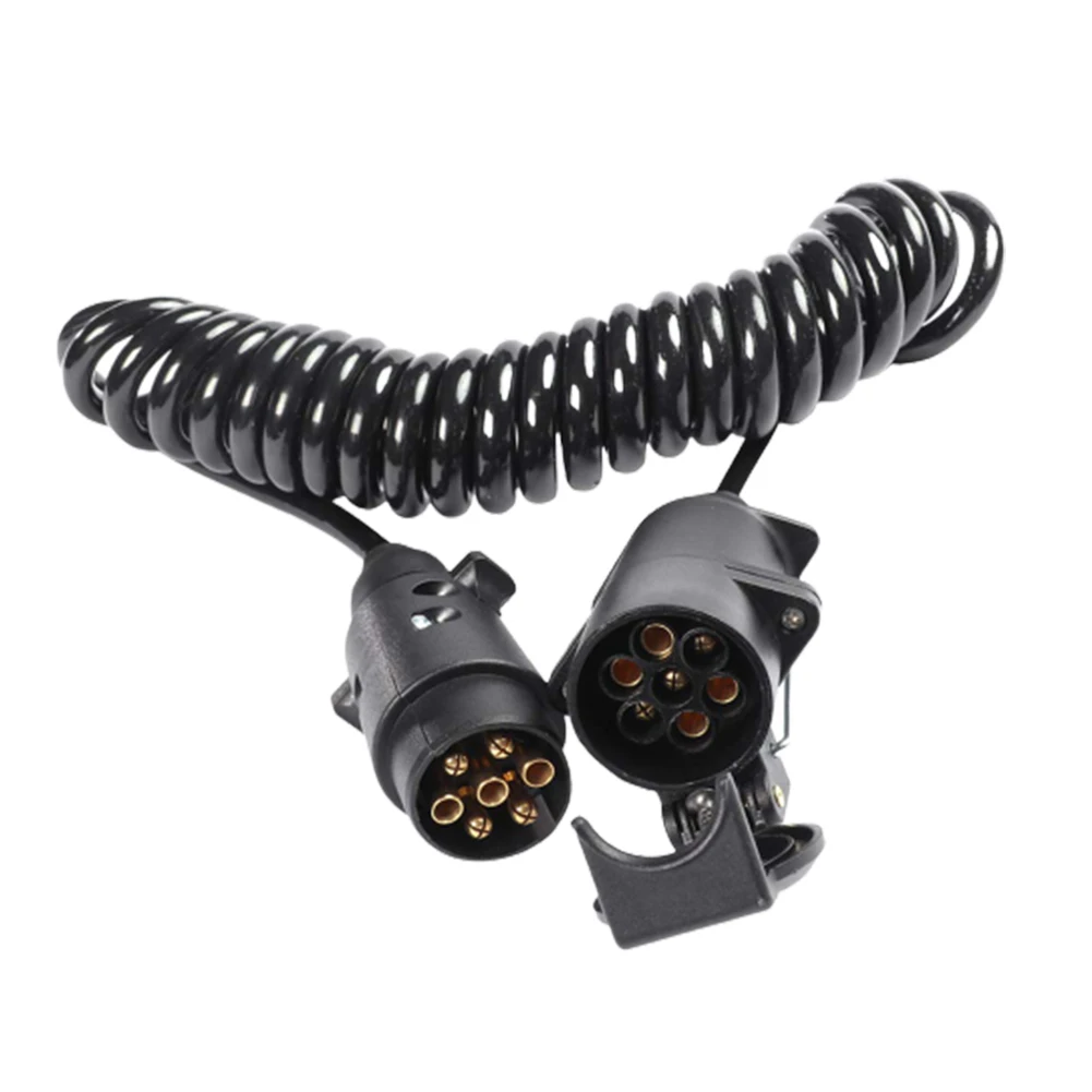 

7 Pin Electrical Round Spring Cable Audio Signal Socket Connector Trailer Wiring Extension With Plug Spiral Towing Truck Car
