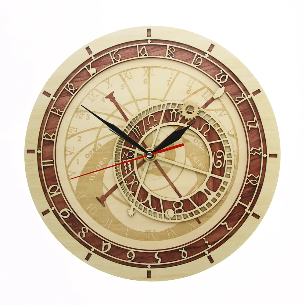 

Prague Astronomical Clock Wooden Wall Watch Old Town City Hall Czech Republic Home Decor Astronomy Wall Art Silent Quartz Clock