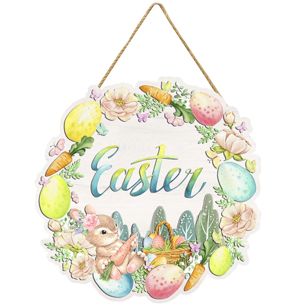 

Easter Sign Door Wood Plaque Wall Ornament Party Hanging Wooden Bunny Decorations Wreath Front Decor Welcome Signs Spring