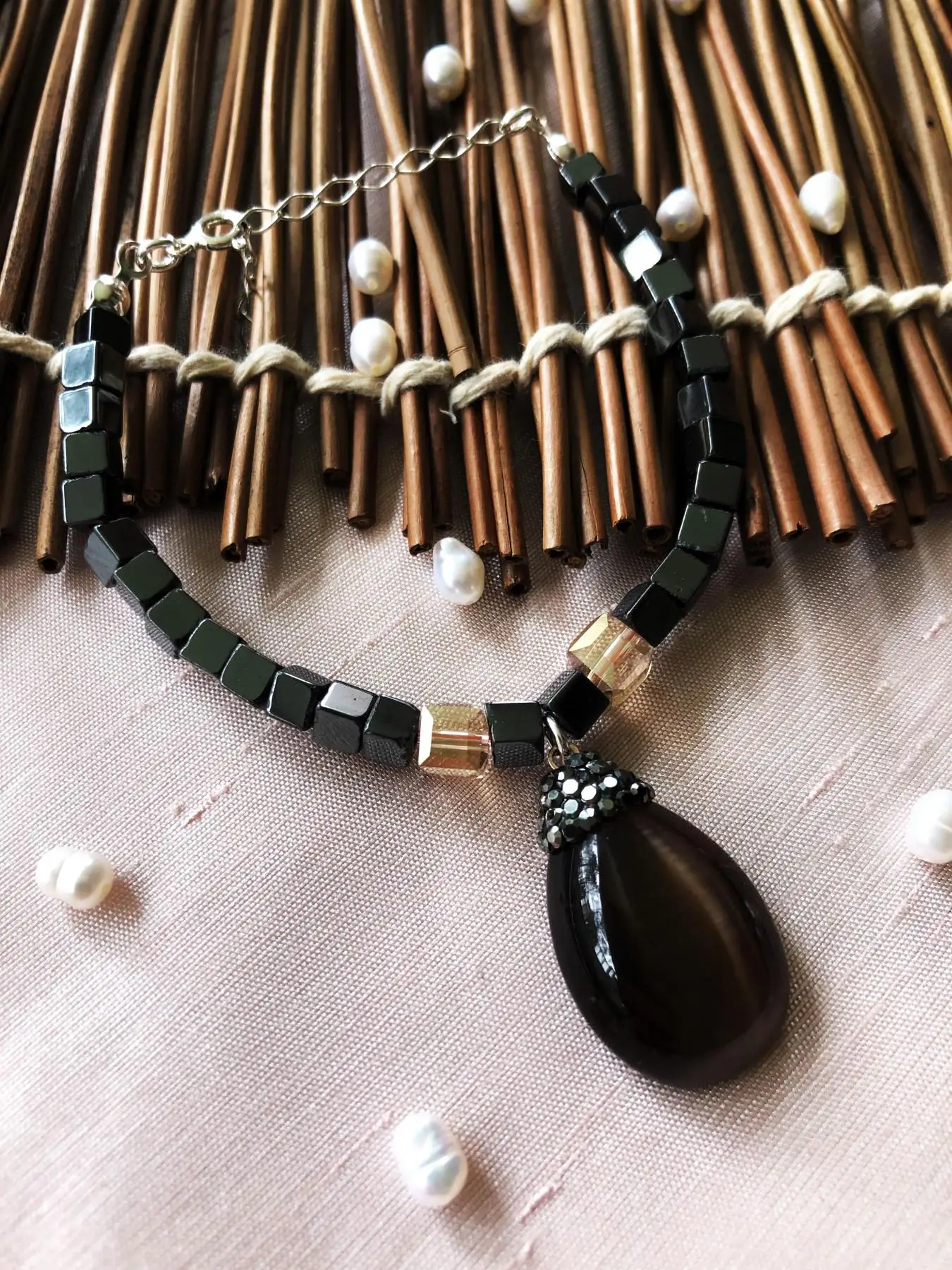 

Роскошная Коллекция с кошачий глаз и гематитовым камнем, женский браслет ручной работы из серебра, Lxdr16