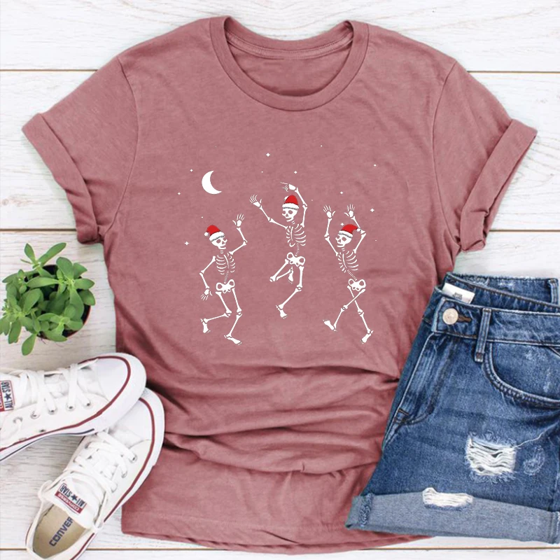 

Christmas Skeleton Tshirt Skeleton Dancing Womens Christmas Shirt Cute Christmas Tee Funny Christmas Womens Holiday Tops L