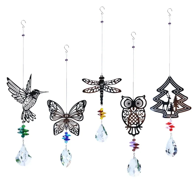 

Butterfly Hummingbird Dragonfly Owl Christmas Tree animals DIY Crystal Colorful Charm Wind Chimes