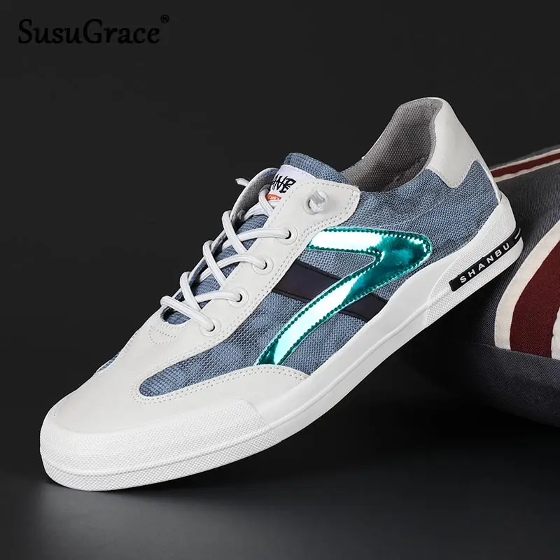 

Susugrace Casual Canvas Men Shoes Tennis Outdoor Lace-up Quality Male Footwear Breathable Fashion Walking Sneaker for Men Flats