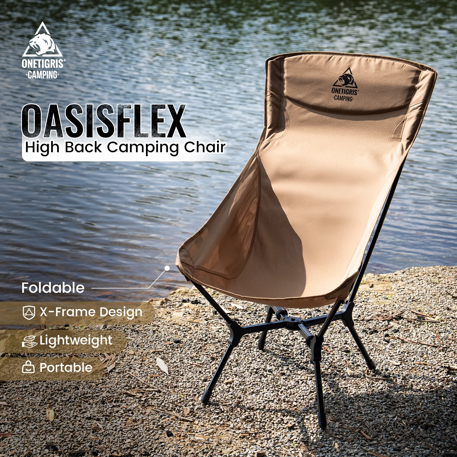 Фото OneTigris Oasisflex складной стул для кемпинга, легкие портативные туристические стулья с высокой спинкой для пеших прогулок, отдыха, путешествий, рыбалки №1