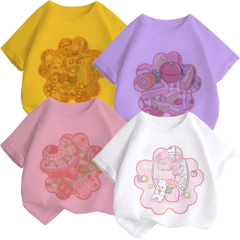 

Cute Baby Gril Summer Casual New Children's Clothing From 2 To 9 Years Anime Clothes Short Sleeve Printing Tee Tops 2022 New y2k