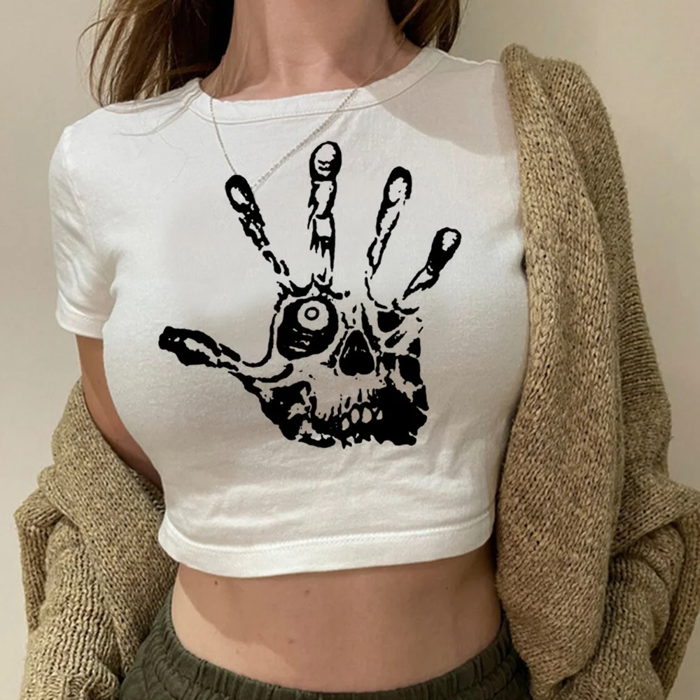 

Skeleton streetwear trashy crop top Female fairy grunge vintage aesthetic graphic clothing t-shirts