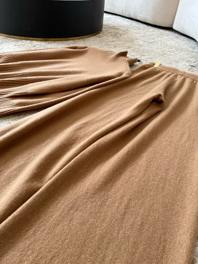 lingzhi-wu шерстяной свитер и брюки французский винтажный элегантный костюм из