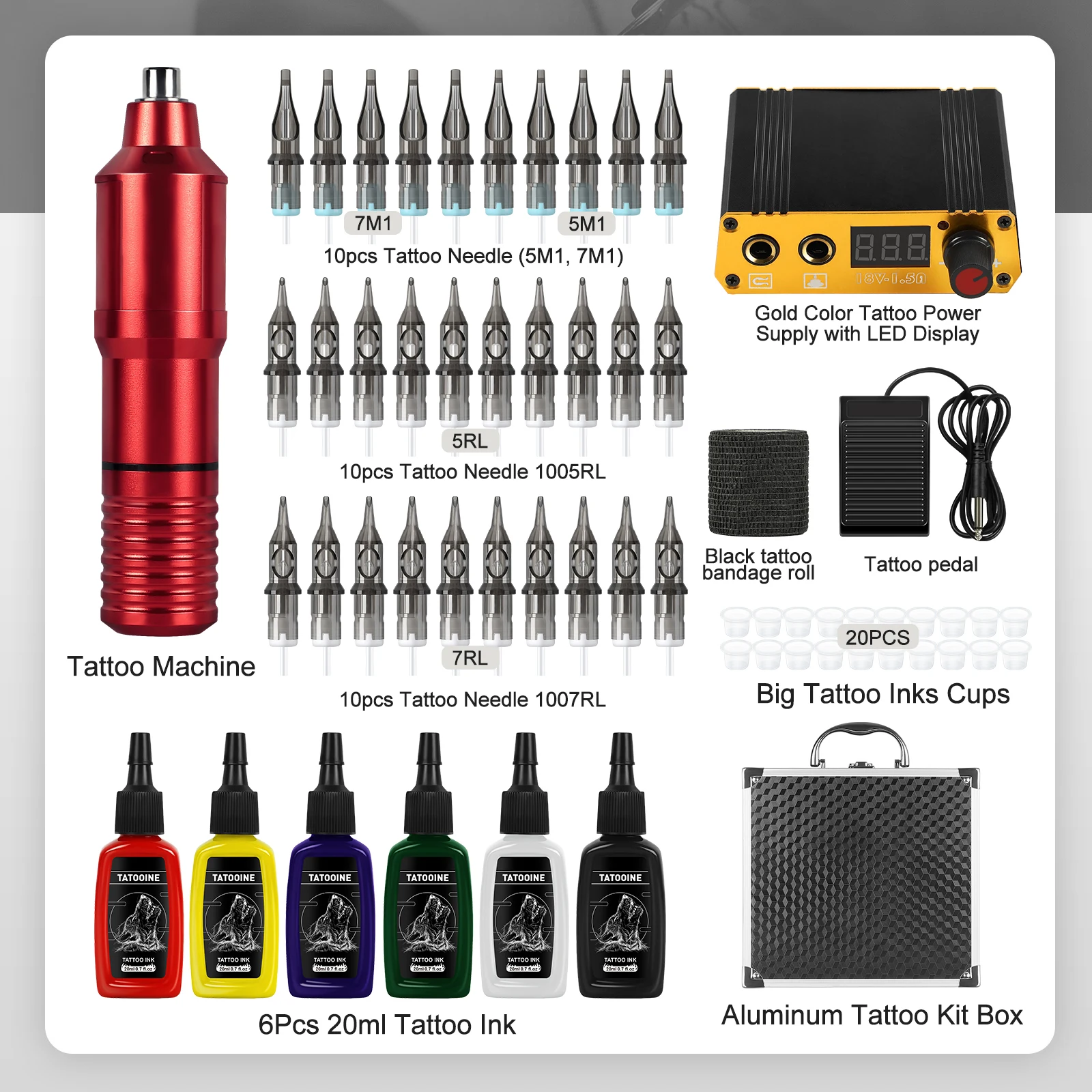 

Complete Tattoo Machine Kits Tattoo Power Supply Rotary Pen With Cartridge Needles Permanent Makeup Machine For Tattoo Body Art
