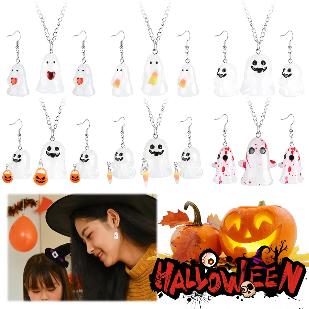 Комплект ожерелья и сережек с призраками на Хэллоуин креативные светящиеся