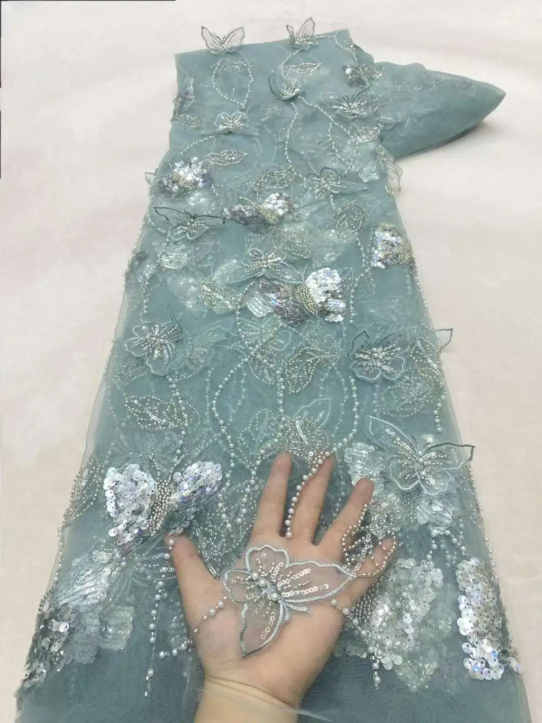 Роскошные африканские бусины с блестками Elagant кружевная ткань 2024