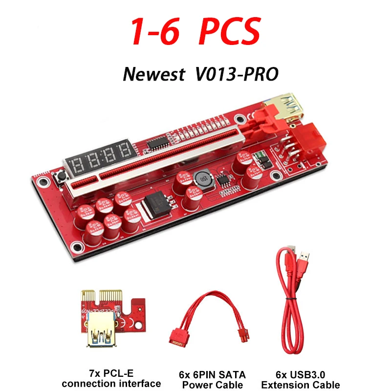

1-6PCS V013 Pro PCIE Riser 013 Express X1 X16 Cabo Riser For Video Card 6Pin Power 10 Capacitance For Mining miner