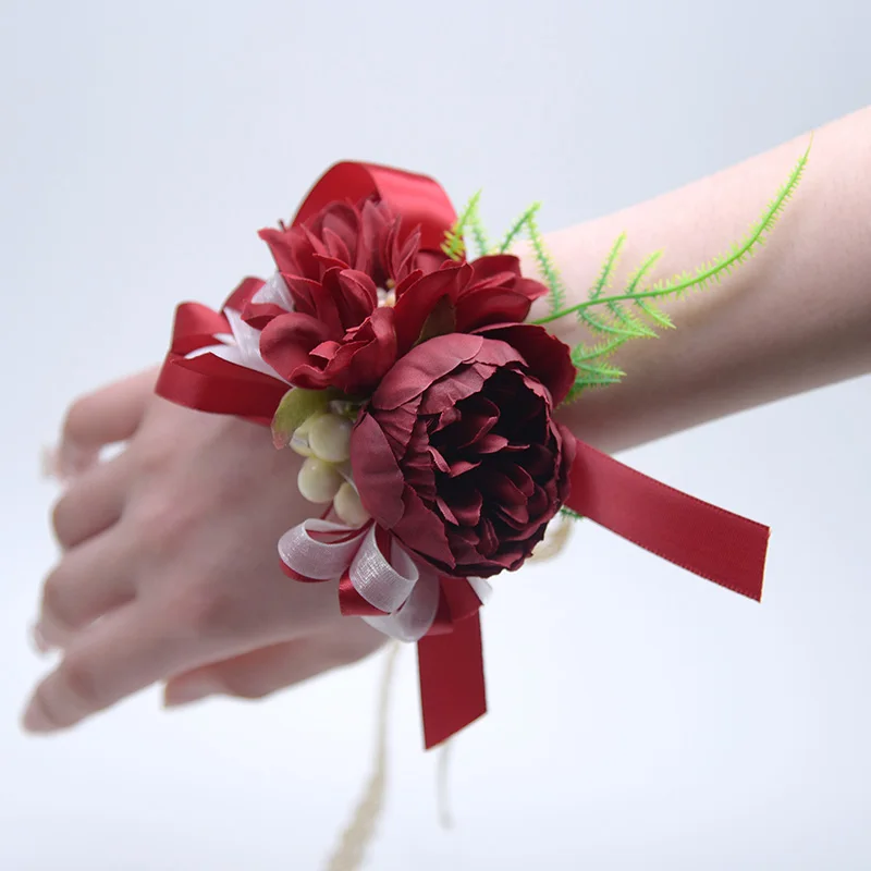 

Wedding Wrist Corsage Artificial Simulation Peony Bridesmaid Hand Flower Elegant Bracelet Party Prom Supply Accessories