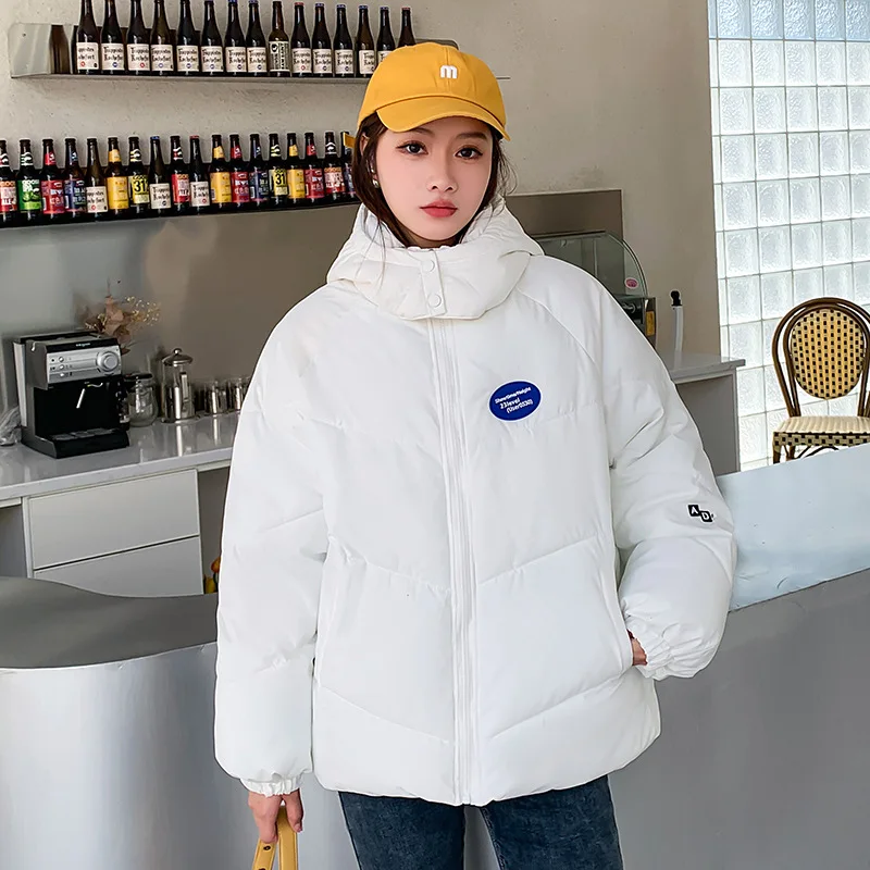 GRELLER 2022 New Fashion White Winter Jacket for Women Slim Short Thicken Coat Female Basic Jacket Winter Hooded Parkas Clothes