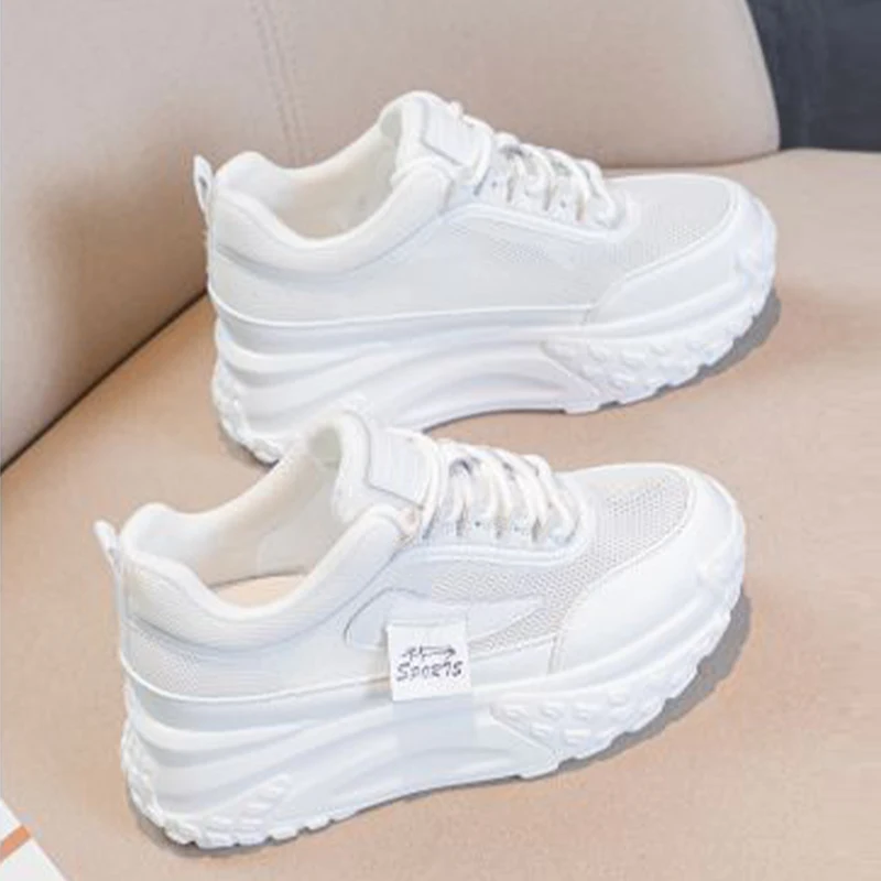 2023 Air Mesh 7cm Genuine Leather Women Casual Shoes Platform Breathable Soft Soles Sneakers Chunky Women Summer Female Shoes