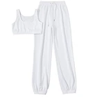 Женский комплект спортивной одежды из 2 предметов, короткий топ без рукавов, штаны для бега на завязках