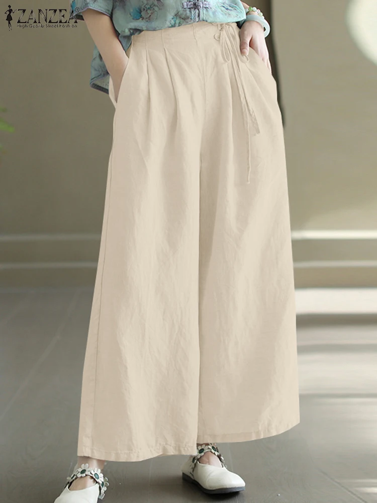 ZANZEA осенние мешковатые брюки с эластичной резинкой на талии женские винтажные