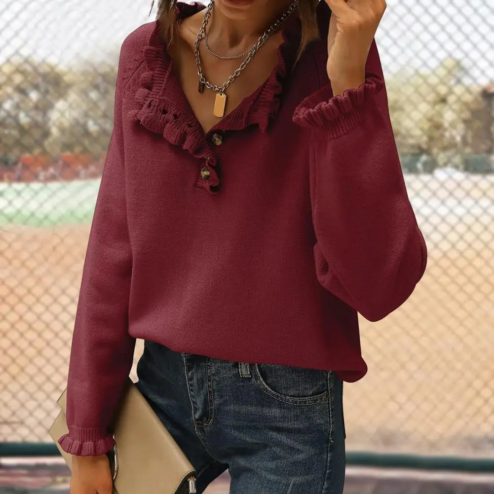 Женский свободный свитер женский осенне-зимний вязаный с оборками и длинным