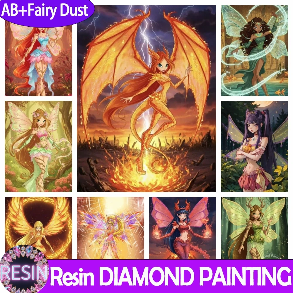 Фото Смола AB Фея пыль Аниме W-Winx-C-Club-b Набор алмазной живописи 5D DIY Фея Алмаз Ручная работа Искусство Детский подарок Ремесла Домашний декор №1