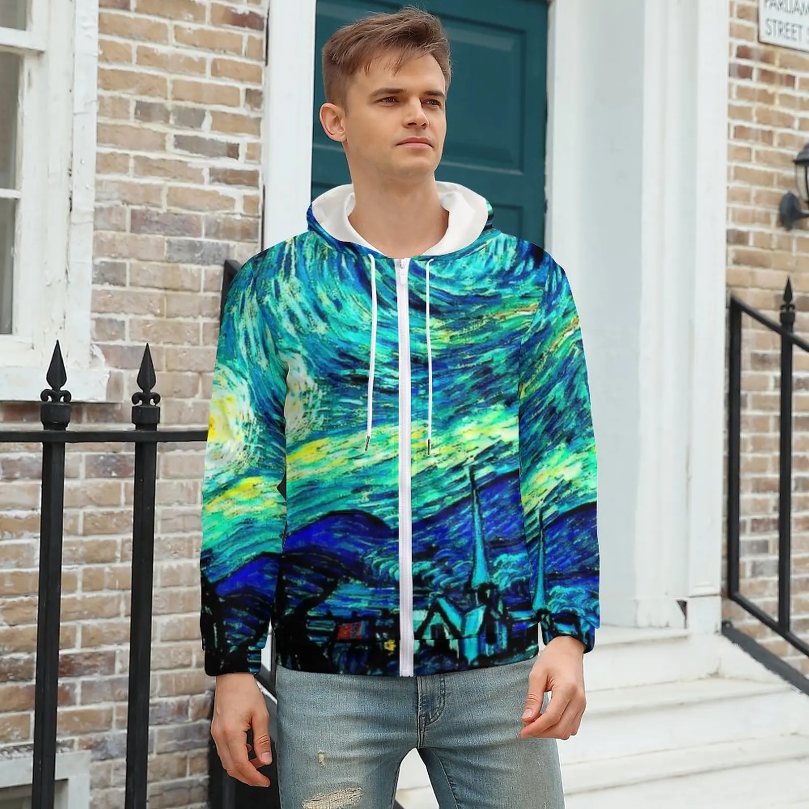 

Mountains Famous Painting Hoodie Starry Night Vincent Van Gogh Autumn Hoodies Nice For Men Zip Up Hoodie For Men Oversize