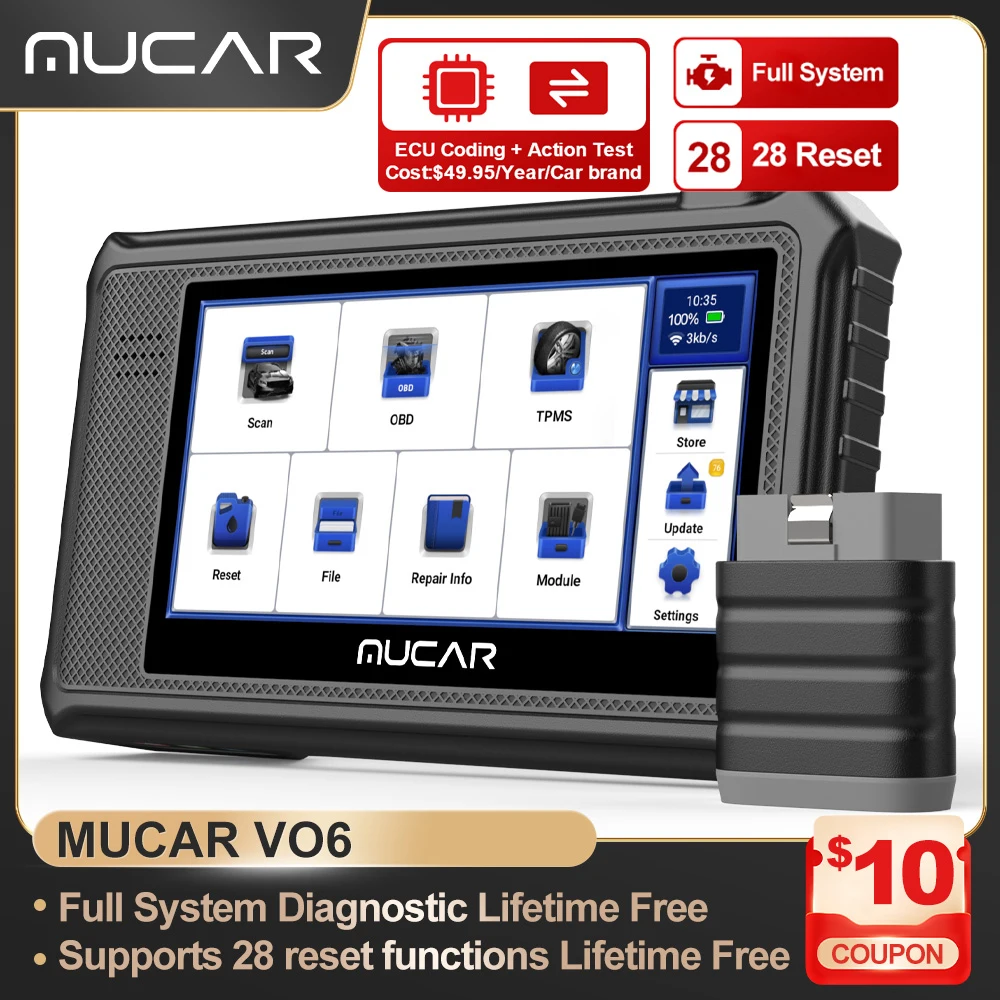 Фото Профессиональные инструменты для диагностики автомобиля MUCAR VO6, полная система, 28 дюймов, сброс, кодирование ЭБУ, двунаправленное тестирование, стереть код ошибки, сканер OBD2 №1