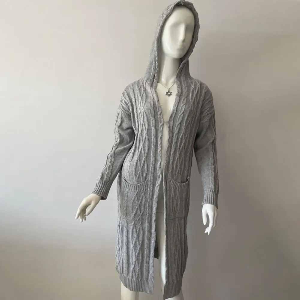 

Trendy Women Solid Color Ankle-Length Sweater Jacket Overcoat Knitted Cardigan Coldproof Warm