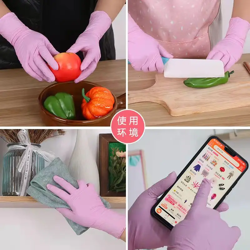 100 шт./корт. водонепроницаемые перчатки из ПВХ розового цвета нитриловые