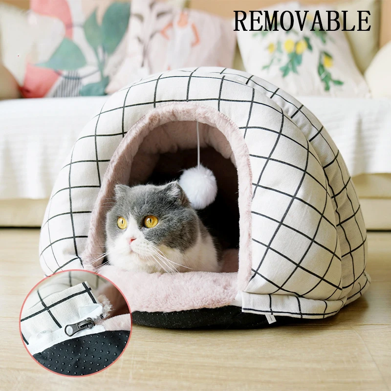 

Removable Cat Nest Warm Pet Bed Dog House Kitten Cave Cushion Comfort Lattice Basket Tent Puppy Small Dog Mat Supplies Pad