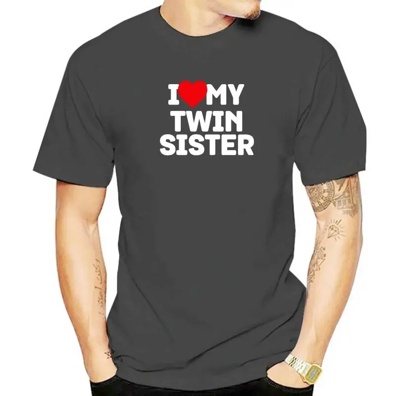 Мужская хлопковая футболка с надписью I Love My Twin Sister