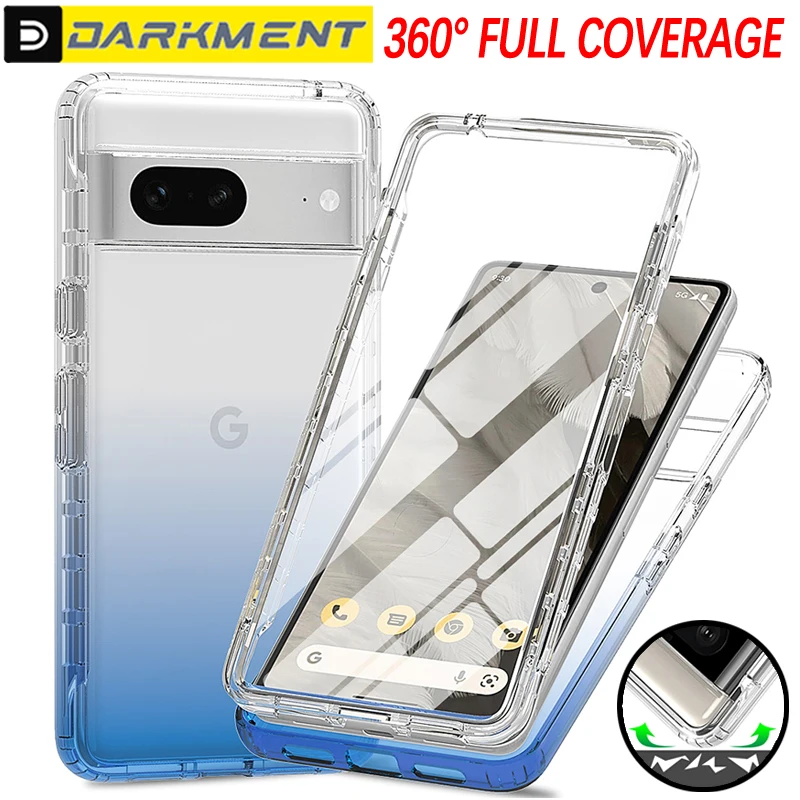 

Anti Drop Simple Solid Color Gradient Transparent Phone Case For Google Pixel 7 Pro 6A Shockproof Double Sided Protective Cover