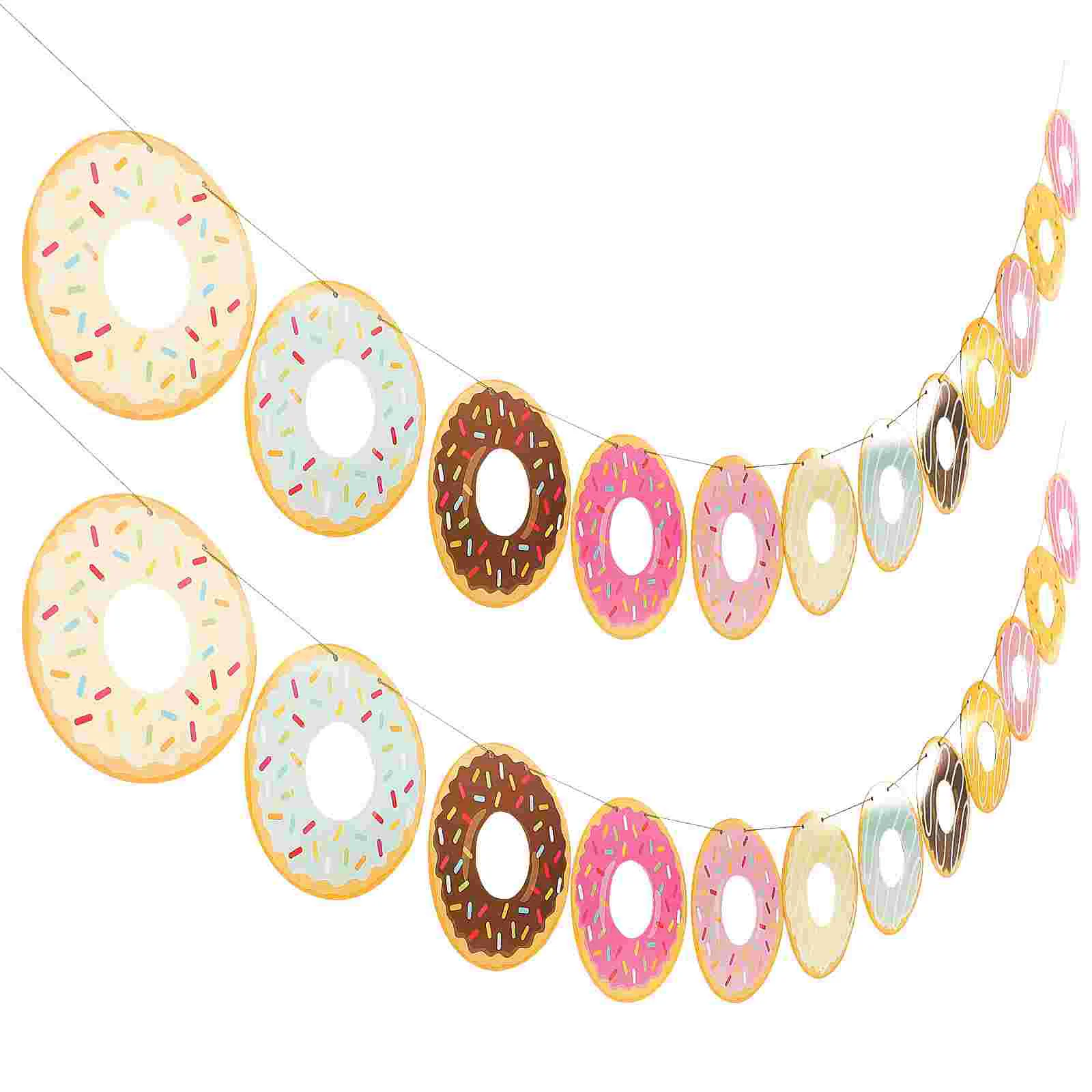 

2 Pcs Donut Party Garland Photo Ornament Donut Grown Banner Photo Garland Donut Pull Flag Decorations Doughnut Birthday Supplies