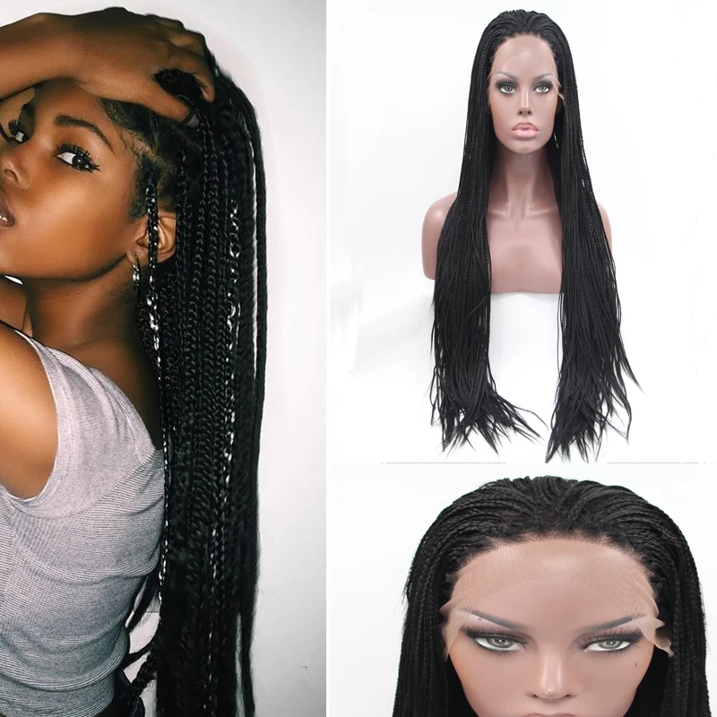 

Long 26 inch Soft Box Synthetic Braided Lace Front Wig with Baby Hair box braided Wig for Black Women Braids Lace Wig
