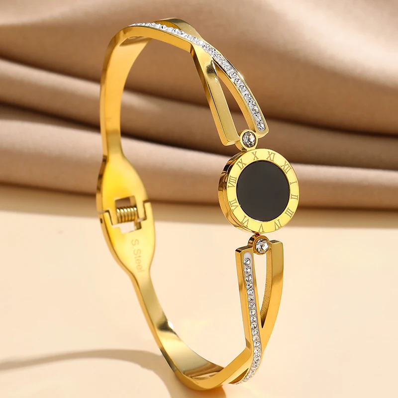

Trendy Freeshipping Stainless Steel Bangle Brand Roman Numerals Wristband
