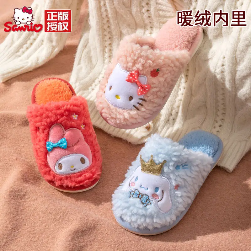 

Hellokitty Children Cotton Slippers Girls' Winter Plush Keep Baby Warm Slippers Women's Parent-Child Sanrio cute cartoon