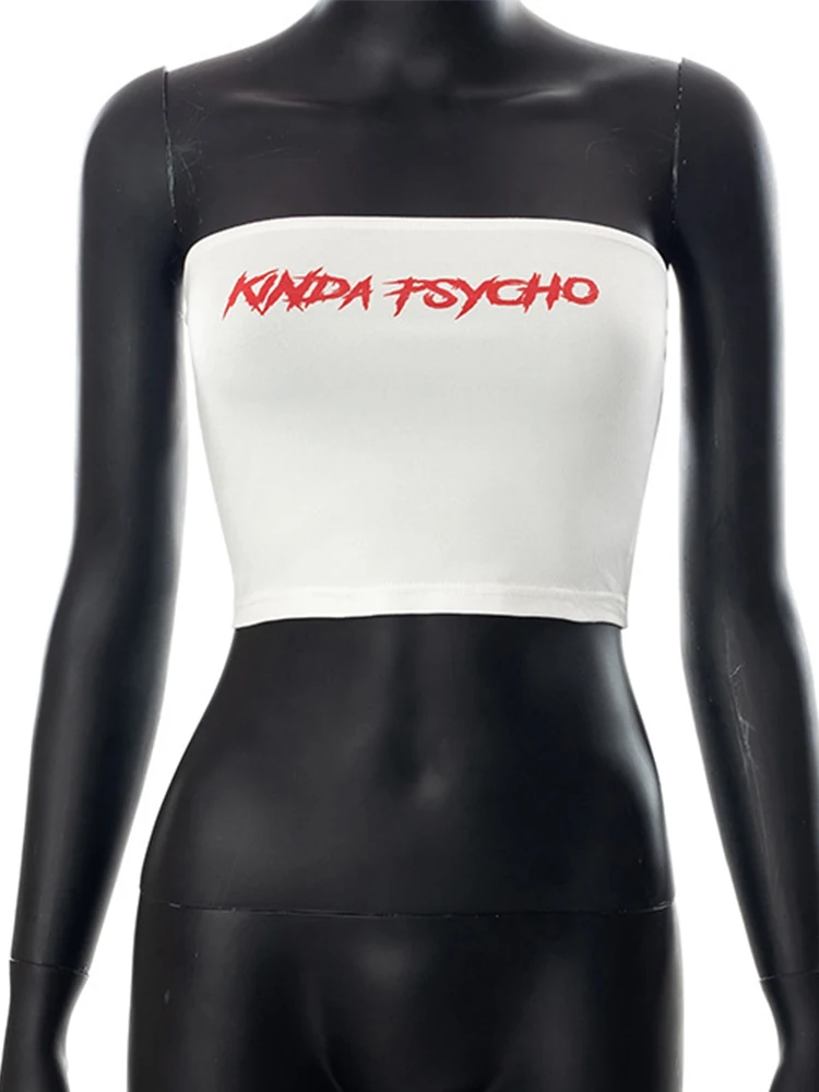 ArtSu Printed Strapless White Tube Top Women Sleeveless Backless Sexy Crop Tops Summer Bandeau Top Cami Streetwear Tanks Vests