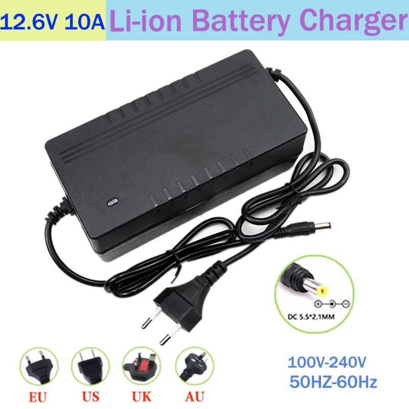 

12.6V 10A 18650 Lithium Battery Charger For 12V 3Series Li-ion Battery Polymer Smart Charger 18650 Battery Pack 5.5mm x 2.1mm DC