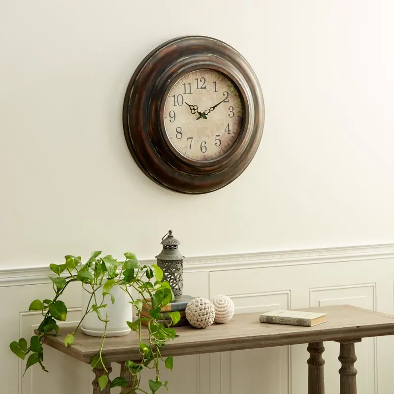 

24" Brown Metal Wall Clock with Fluted Frame