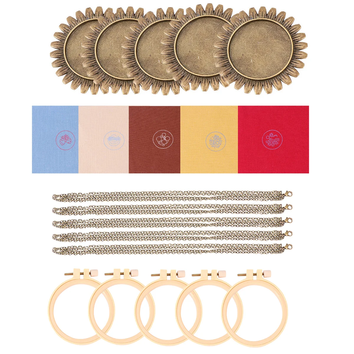 

5 Set Embroidery Necklace Tools Alloy Chain Round Base Embroidery Cloth Supplies for Starter