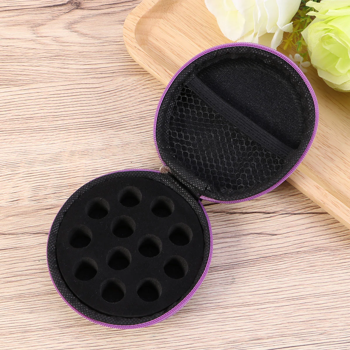 

Essential Oil Storage Organizer Box Portable Round Oils Diffuser Grids Faux Holder Case Carry Drawer