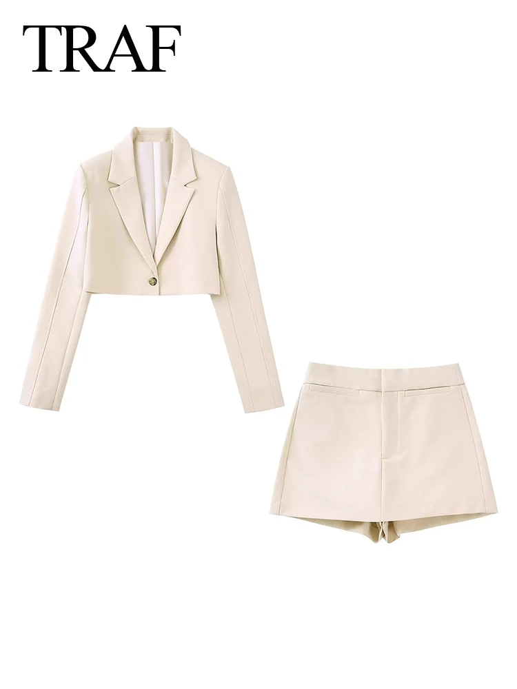 

TRAF 2022 Fashion Blazer Solid Color Slim Short Top + Suit Culottes High Quality Chic Slim Sexy Shorts Women's Summer Clothes